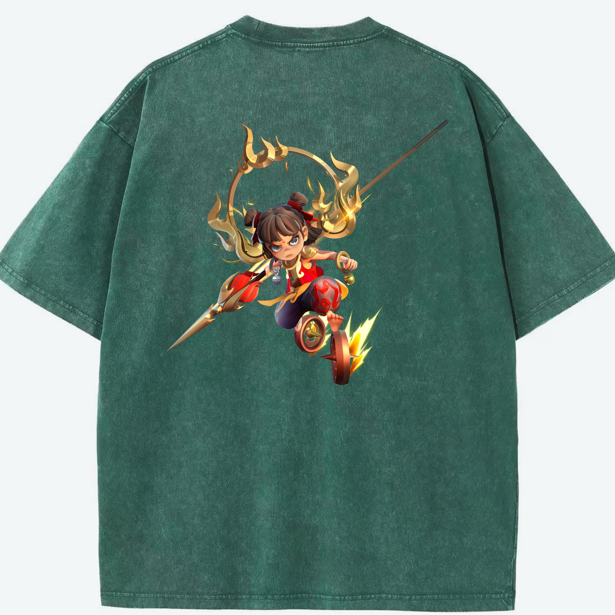 （画像用） Ne Zha 2 ナタ 魔童の大暴れ 綿100% ヴィンテージ風 半袖Tシャツ（背面プリント）